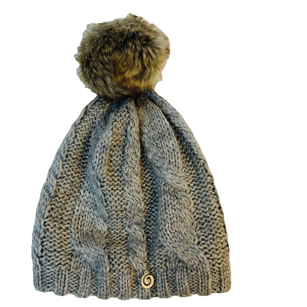 Brekka Beanie Women Grey Acrylic And Nylon Faux Fur Pompom Lined Medium